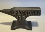 CHEVY Cast Iron Miniature Embossed Anvil Jewelry Blacksmith CHEVROLET ANVIL 1913