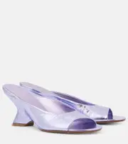 [Dries Van Noten] Dries Van Noten Metallic leather wedge mules AU 6.5 purple