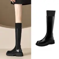 在飛比找momo購物網優惠-【0101】針織襪套拼接厚底長靴(黑)