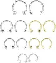 [LYLYMIMI] 12PCS 16G Septum Nose Rings Stainless Steel Hinged Seamless Nose Hoop Ring Smiley Horseshoe Piercing Jewelry Captive Bead Ring Helix Daith Tragus Cartilage Earrings for Women Men