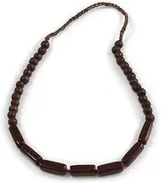 [Avalaya] Brown Wood and Ceramic Beaded Necklace - 68cm Long, One Size, Ceramic cords Wood