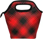 Mydaily Lunch Box Black Red Gingham Checkered Plaid Reusable Insulated School Lunch Bag for Women Kids