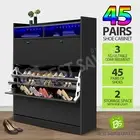 45 Pairs Shoe Cabinet LED Cupboard Storage Organiser Shelf Wooden Rack Black