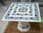 30" White Marble Coffee Table Top Floral Handmade Inlay With 18" Marble Stand