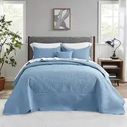 CHIXIN Bedspread Coverlet Set Queen Size - Lightweight Bedding Cover - Ultrasonic Quilting - 4 Piece Reversible Bedspread - Vintage Rose Pattern (Queen, Ashley Blue)