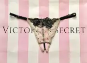 NEW Victoria’s Secret Adjustable Crotchless V-String Thong Panty Rose Detail XS