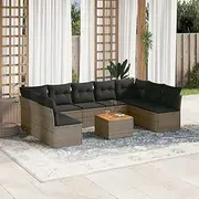 10 Piece Garden Sofa Set - Grey Poly Rattan Outdoor Furniture, Patio Set for Porch, Balcony, Outside Chairs, Table & Furniture Sets for Conversation