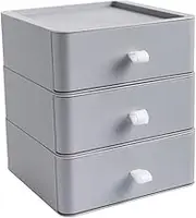 DOITOOL Three Layer Drawer Desktop Storage Box Grey Organizer Holder for Home Office for Stationery Headphone Cables Cosmetics Easy to Use with Pulling Rope for Desks and Living Spaces