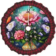 [VPPUR] Flower Diamond Painting Print Xmas Tree Skirt Santa Xmas Decor Holiday Party 48''36''30''Christmas Tree Skirt