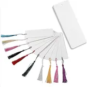 Teemico 96 Pcs Kraft Paper Blank Cardstock Bookmarks for DIY Projects and Gifts Tags, White, 5.5 by 2 inch 48pcs Bookmarks with 48 Tassels
