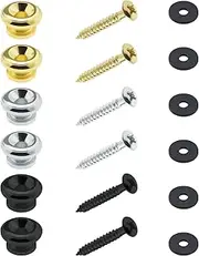 SING F LTD 6 Sets Guitar Strap Buttons End Pins Metal Guitar Strap Locks Pin for Acoustic Classical Electric Guitar Bass Ukulele Silver Gold Black