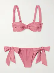 [Faithfull] Faithfull - Sol Tie-detailed Gathered Metallic Bikini - Pink - x large x large Pink