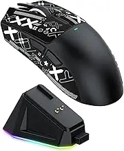 Lancoon Wireless Gaming Mouse with Magnetic Charging Dock Tri-Mode 22000 DPI Adjustable PU Sticker PAW3311 Sensor Side Buttons for PC Laptop Working Office