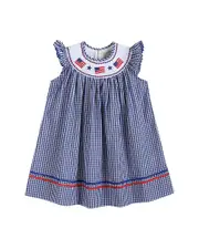 Lil Cactus Gingham American Flag Smocked Bishop Dress