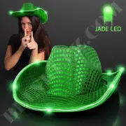 Led Hat Cowboy Party Cap GREEN Sequin Flashing Light Up Party Hat Dance Favors