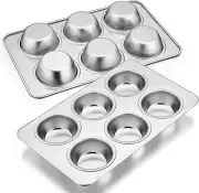 Muffin Pan Set of 2, Stainless Steel Muffin Pan Tin for Baking, 6-Cup Metal