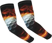 [LHDGBNV] Sun Protection Arm Sleeves For Men Women Uv Upf 50+ Gardening Sleeves Golf Ball On Fire Sports Cooling Sleeve, Black