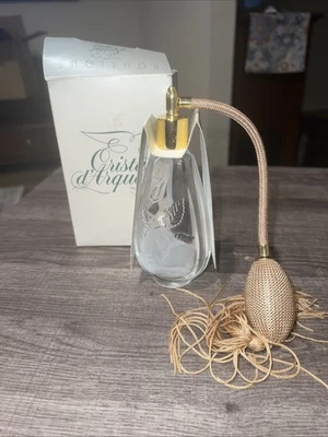 Cristal D’Arques 24% Lead Crystal Perfume Atomizer France 6" Rose Etched Bottle