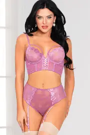 [Seven Til Midnight] Laced With Love Longline Bra with Gartered Panty