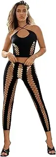 [Tender Whisper] Women's Sexy Tank Top with Tight-fitting Net Trousers Basic Rave Outfits Tight Bodystocking Set Bodysuit