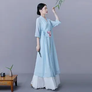 茶藝服裝禪服茶服女改良唐裝古風女裝日常漢服中國風旗袍連衣裙夏