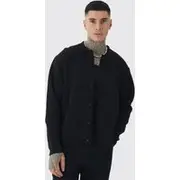 Mens Black Tall Crochet Button Through Shirt