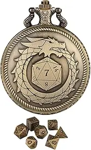 [Generic] Pocket Watch Shell Dice - Polyhedral Dice Games,Metal Polyhedral Dice Board Games Dice Set with Pocket Watch Case for Men