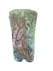 Raku Pottery Wall Art Crane Bird In Water With Mountains
