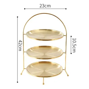 不銹鋼水果盤 韓式烤肉店盤子收納架金色甜品托盤蛋糕盤三層五層