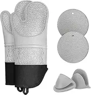 Taoluwin Oven Mitts and Pot Holders Sets, 6Pcs Heat Resistant 550℉ Non-Slip Silicone Oven Mittens Pair, Oven Gloves and Hot Pads Potholders for BBQ Kitchen Baking Cooking, Machine Washable
