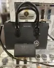Michael Kors Sheila Silver-Toned MD CZ Satchel Bag+Bifold Zip Coin Wallet(Black)