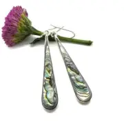 Long Teardrop Green Abalone Shell Earrings Authentic Mexican Jewellery