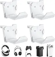 KUNSLUCK Pack of 4 Controller Wall Mount for PS5, Xbox, Switch Controller, Wall Mount Stand for Controller & Headset, Adhesive/Screws Installation (White)
