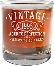 Vintage 1995 Etched Whiskey Glass - 30th Birthday Gifts for Men - Cheers to 30 Years old - 30th Birthday Decorations for Men - Scotch Bourbon Him Dad Women Anniversary Retirement 1.0