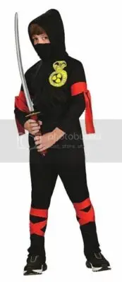Boys Child Complete Black NINJA KARATE Costume Outfit