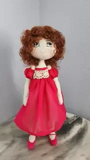 HANDMADE DOLL - PINK CHIFFON FABRIC DRESS - 15" TALL -FREE SHIPPING.