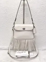 Coach 1964 Fringe Glovetanned Leather Crossbody Bag Chalk NWT $325