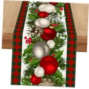 Linen Buffalo Check Plaid Christmas Table Runner,13" x 108" Red and Green