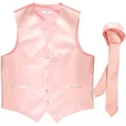 New Men's Formal Tuxedo Vest Waistcoat_1.5" skinny Necktie pink wedding
