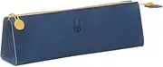 Navy Pure Leather Triangle Pencil Bag Multi-Purpose Zipper School Stationery