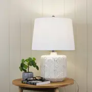 Oriel Lighting BIKKI Embossed Ceramic Lamp with Harp Shade in White