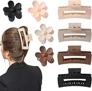 Mtxorvix Hair Claw Clips, 8 Pcs Large Hair Claw Clips, Non-slip Big Claw Clips, Flower Hair Clips, Neutral Colors Hair Clips, Multi Color Hair Accessories for Women Girls, Hair Styling