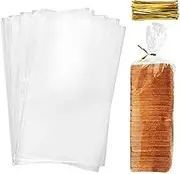 100pcs Clear Bread Bags and 100 Ties, Large Bread Bag For Homemade Bread and Bakery Loaf, Candy Cookie Bags