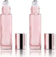 2 Pcs 10ml Glass Roll On Perfume Bottles Refillable Essential Oil Roller Bottles Empty Roller Ball Bottles Leak Proof Pink
