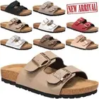 New Women's Cork Footbed Sandal with Adjustable Buckles Slip On Platform Slides