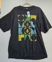 Volcom Men's XL Tee T-Shirt Short Sleeve Black Green Yellow Block NWT