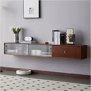 Floating TV Unit Living Room Hanging Floating TV Stand TV Console Wall Mounted Entertainment Center TV Cabinet with Glass Door and Drawer, Media Table Cabinet for Living Room Floating TV Cabinet(Walnu