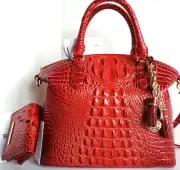 Brahmin Duxbury Dome Satchel Red Lava Leather Crossbody Bag+Wallet+Tassel NWT