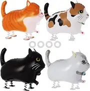 4 Pcs Walking Cat Balloons for Kids, Animal Foil Mylar Balloon, Farm Birthday Decorations for Theme Party Supplies
