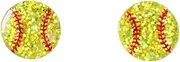 [COLORFUL BLING] Creative Ball Sports Shiny Stud Earrings Glitter Acrylic Volleyball Baseball American Football Basketball Ball Game Stud Earrings for Women
